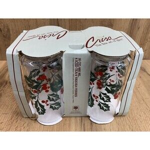 8 New Vintage Crisa Holly Berry 16oz Drinking Glasses Tumbler Christmas 7072-185